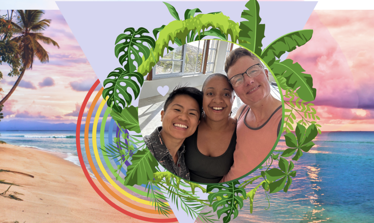 Queer trans yoga retreat teachers Avery Kiki and G 